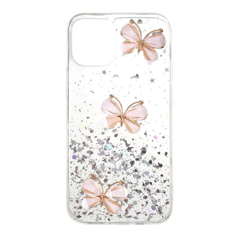 Coque iPhone 12 Mini Paillettes Papillons 3D