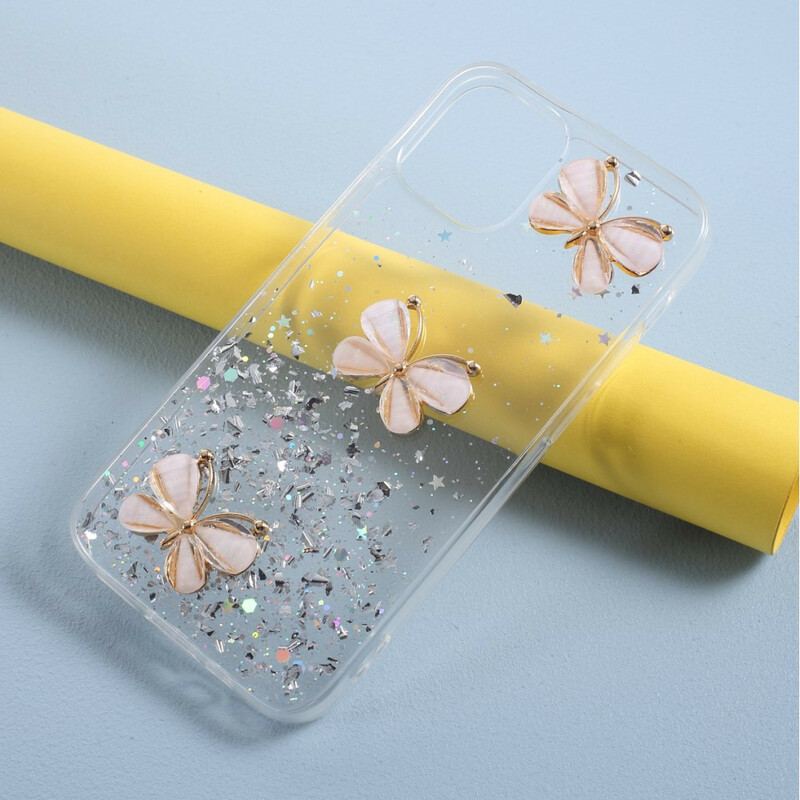 Coque iPhone 12 Mini Paillettes Papillons 3D