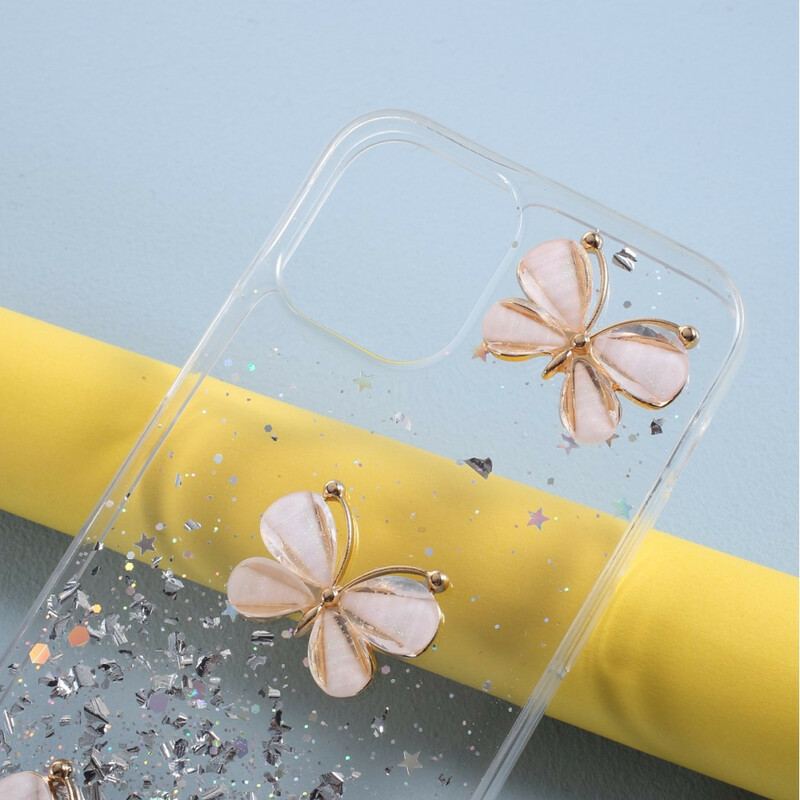 Coque iPhone 12 Mini Paillettes Papillons 3D