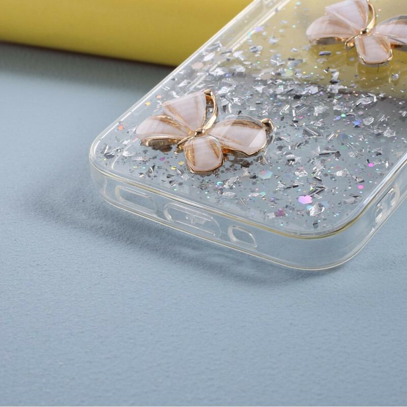 Coque iPhone 12 Mini Paillettes Papillons 3D