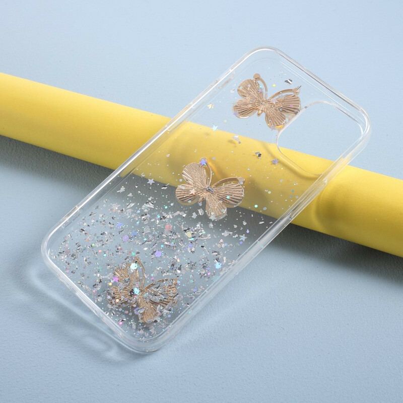 Coque iPhone 12 Mini Paillettes Papillons 3D