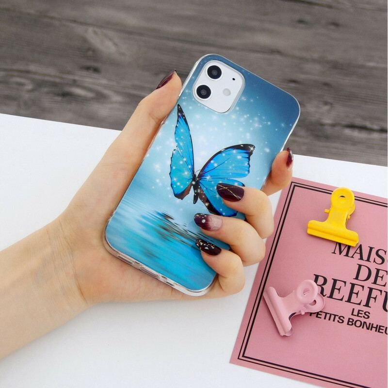 Coque iPhone 12 Mini Papillon Bleu Fluorescente