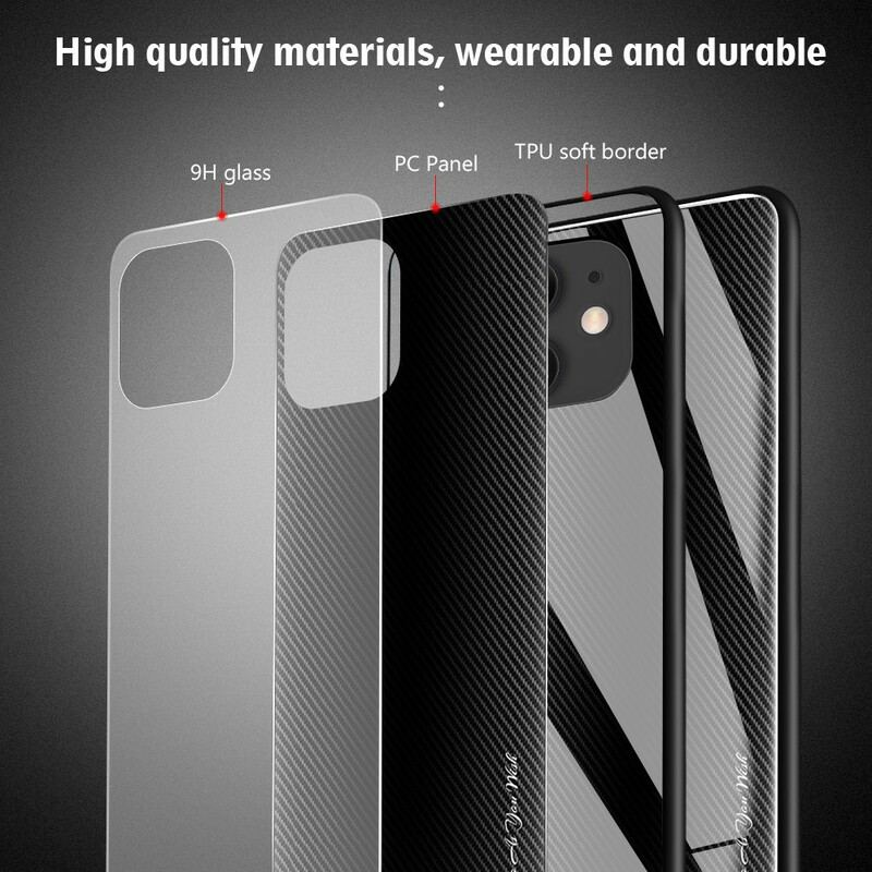 Coque iPhone 12 Mini Verre Trempé Fibre Carbone Classique