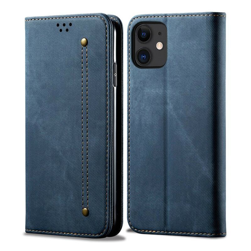 Flip Cover iPhone 12 Mini Simili Cuir Texture Jeans