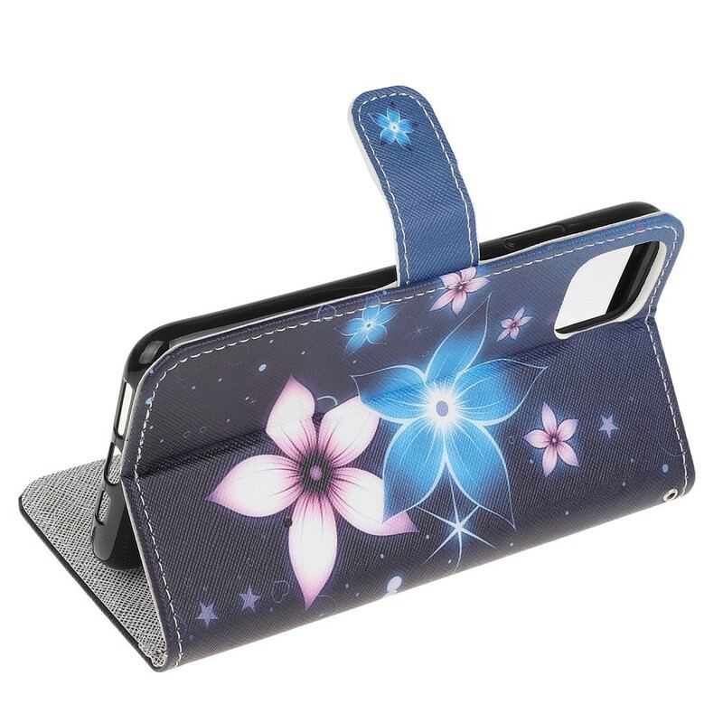 Housse iPhone 12 Mini Fleurs Lunaires à Lanière