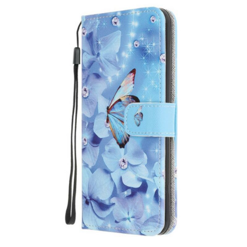 Housse iPhone 12 Mini Papillons Diamants à Lanière