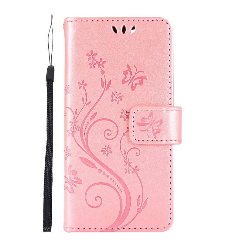 Housse iPhone 12 Mini Papillons et Fleurs Lanière