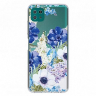 Coque Samsung Galaxy A22 5G Transparente Fleurs Bleues Aquarelle