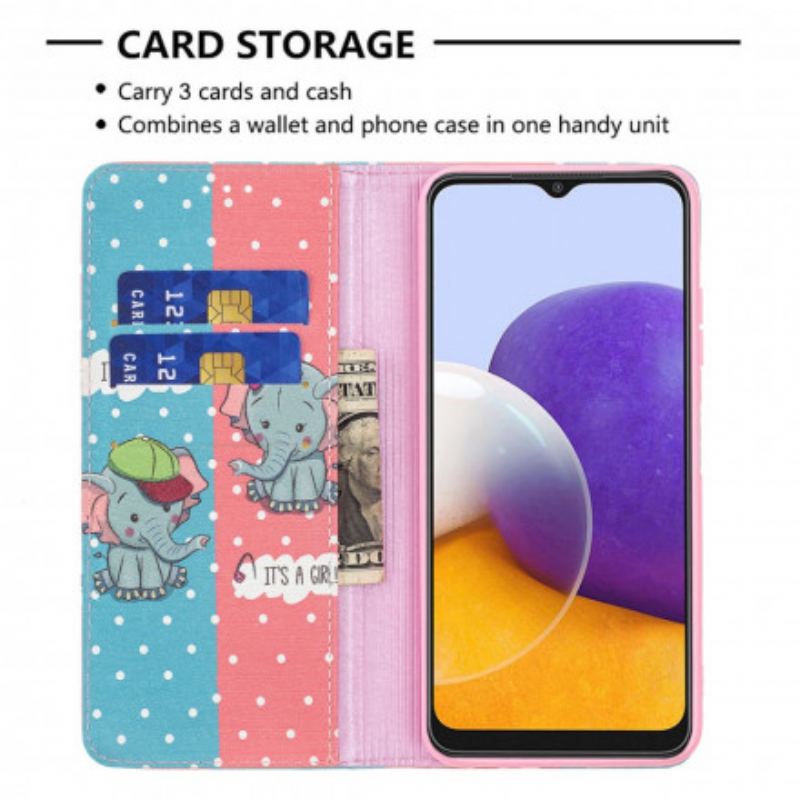 Flip Cover Samsung Galaxy A22 5G Bébés Éléphants