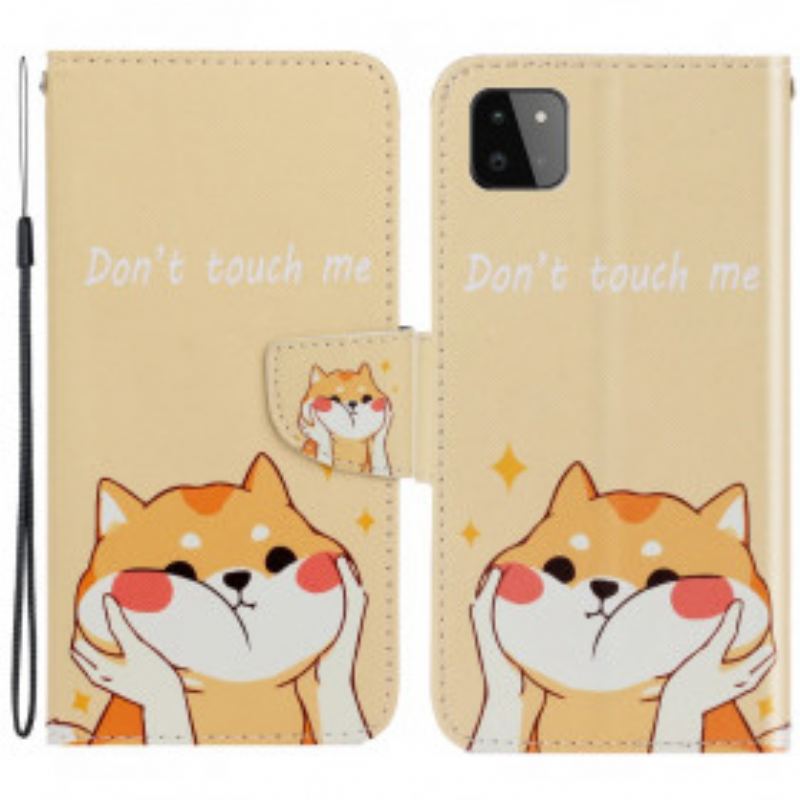 Housse Samsung Galaxy A22 5G Chat Don't Touch Me à Lanière