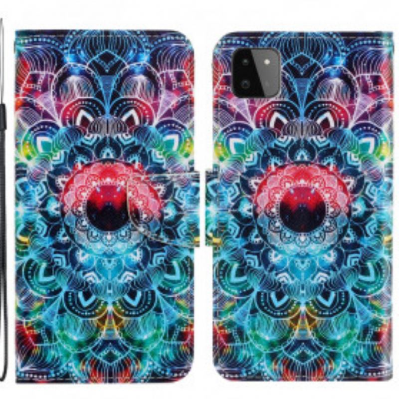 Housse Samsung Galaxy A22 5G Flashy Mandala à Lanière