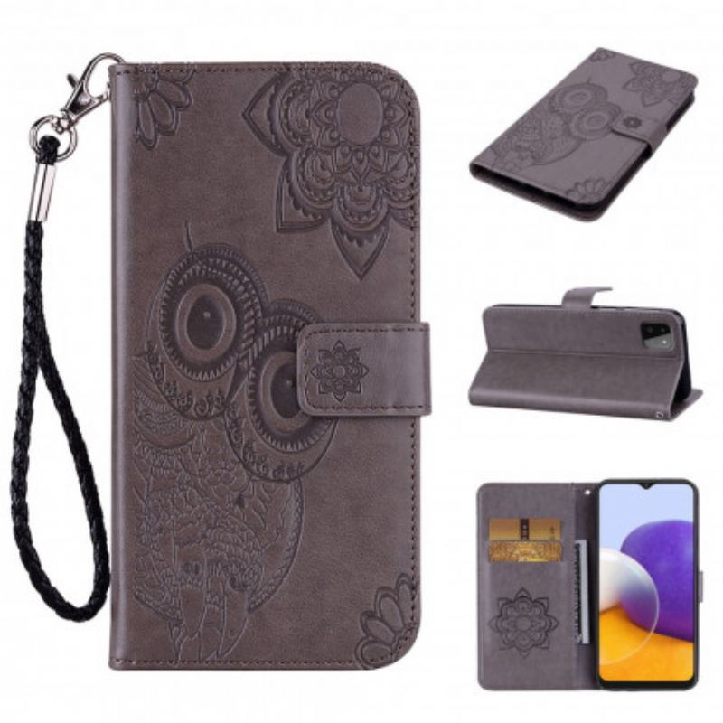 Housse Samsung Galaxy A22 5G Hibou Mandala et Lanière