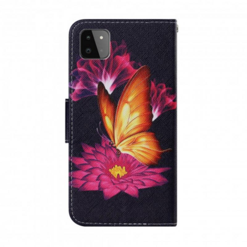 Housse Samsung Galaxy A22 5G Papillon et Lotus