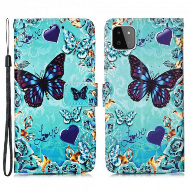 Housse Samsung Galaxy A22 5G Papillons Dorés