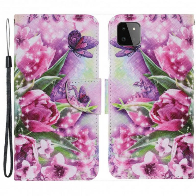 Housse Samsung Galaxy A22 5G Papillons et Tulipes