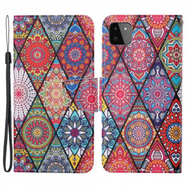 Housse Samsung Galaxy A22 5G Patchwork avec Lanière