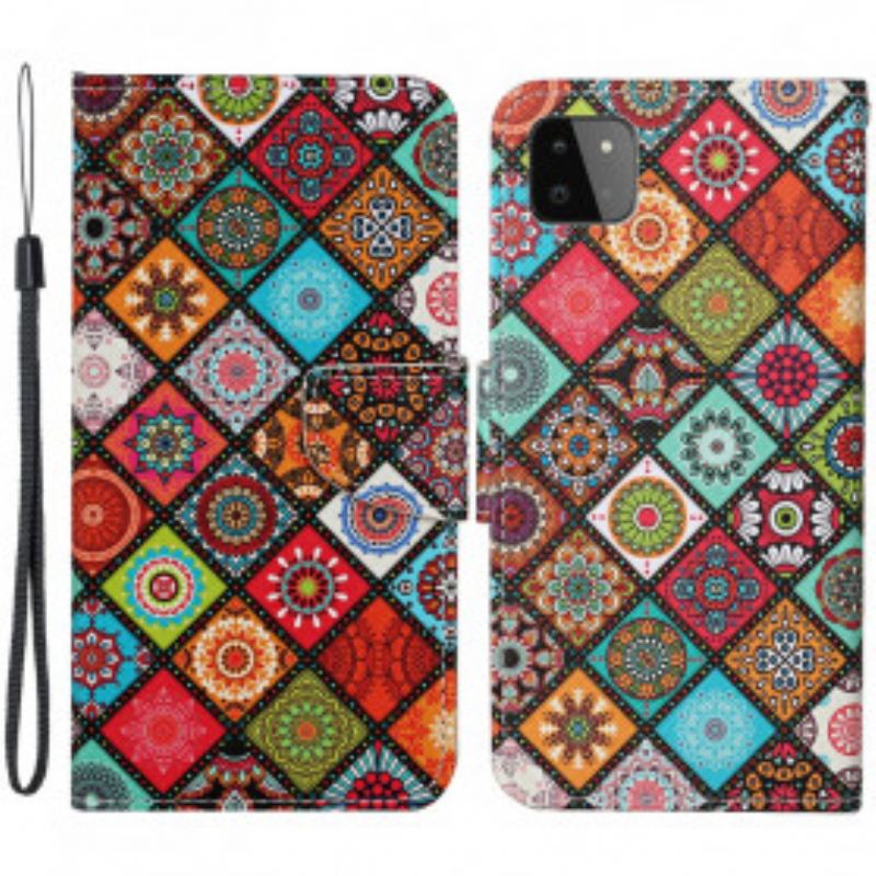 Housse Samsung Galaxy A22 5G Patchwork Mandalas avec Lanière