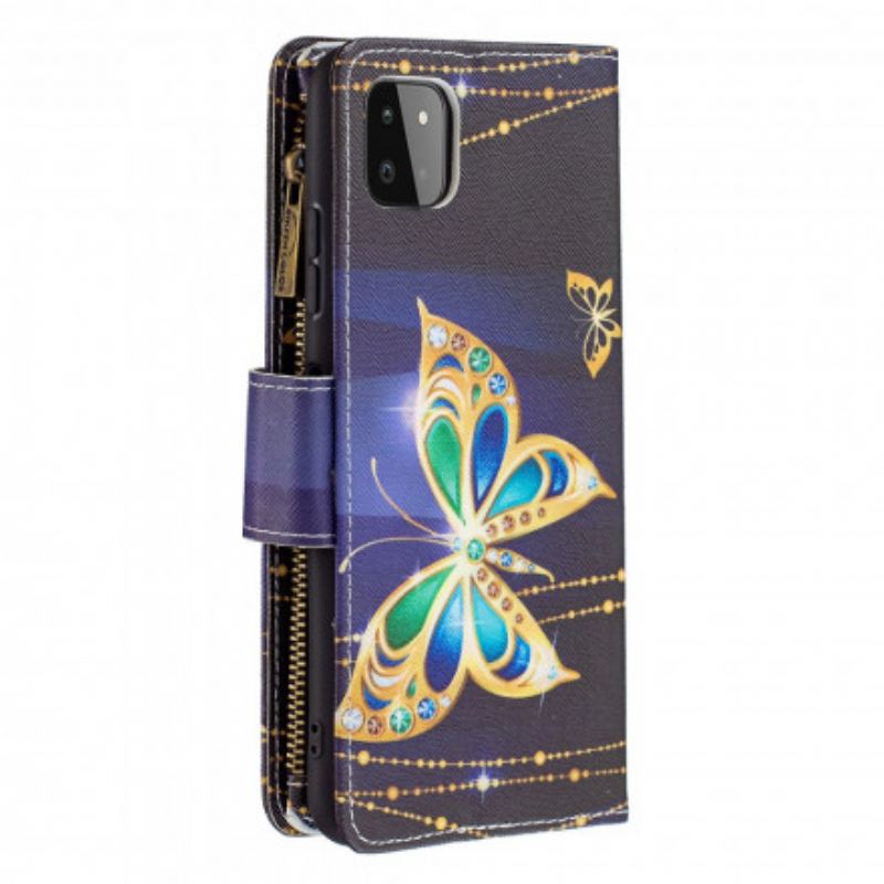 Housse Samsung Galaxy A22 5G Poche Zippée Papillons Art