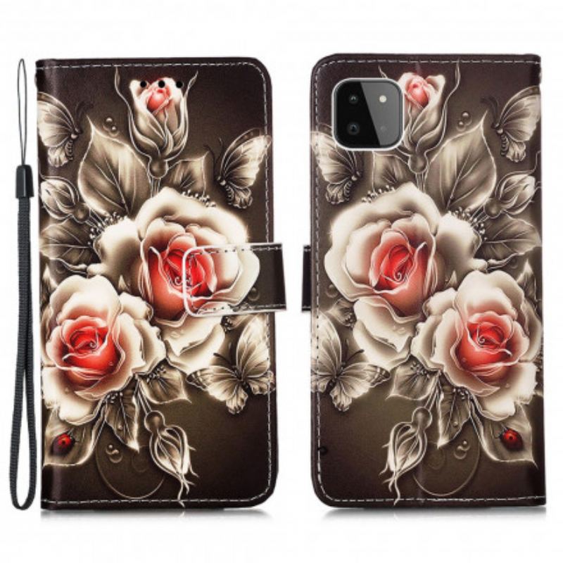 Housse Samsung Galaxy A22 5G Roses Dorées