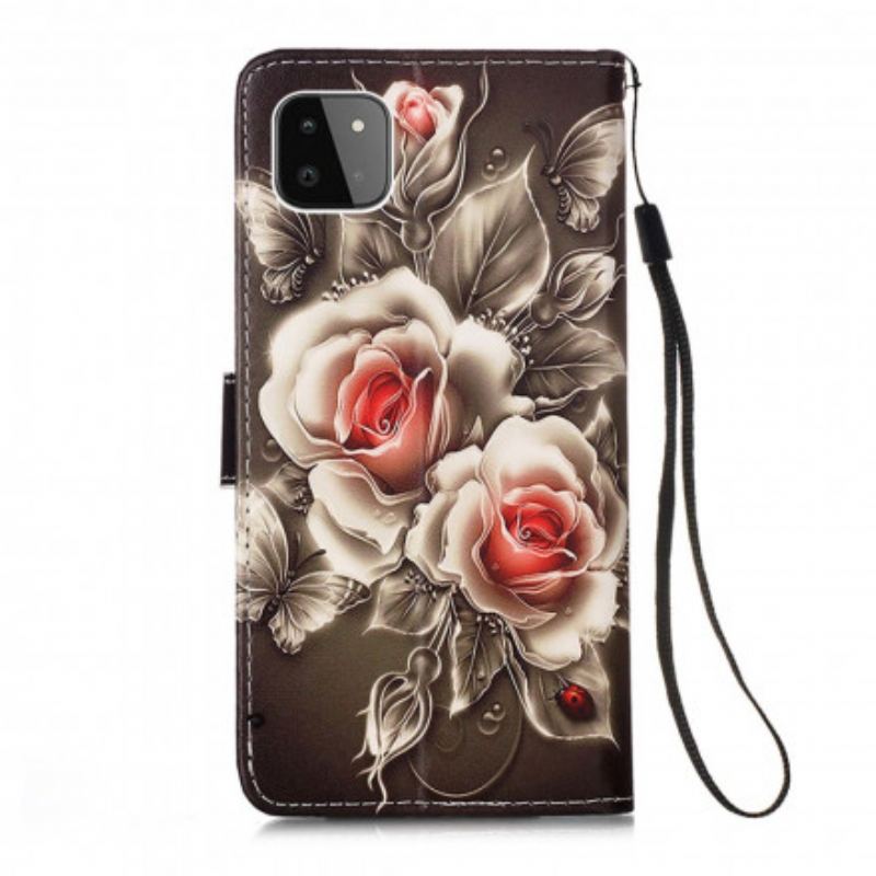 Housse Samsung Galaxy A22 5G Roses Dorées