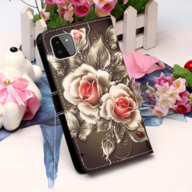 Housse Samsung Galaxy A22 5G Roses Dorées