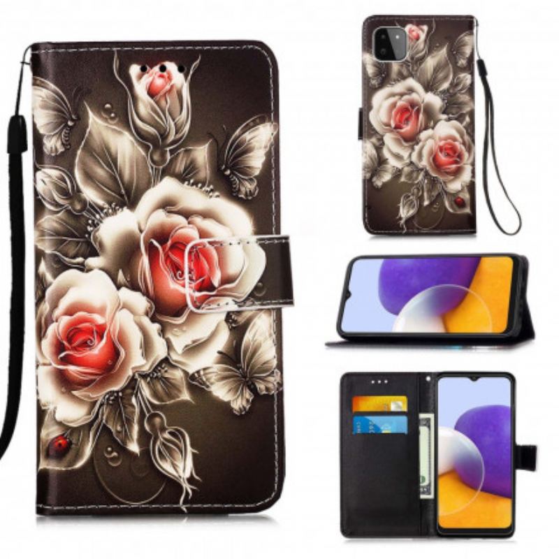 Housse Samsung Galaxy A22 5G Roses Dorées