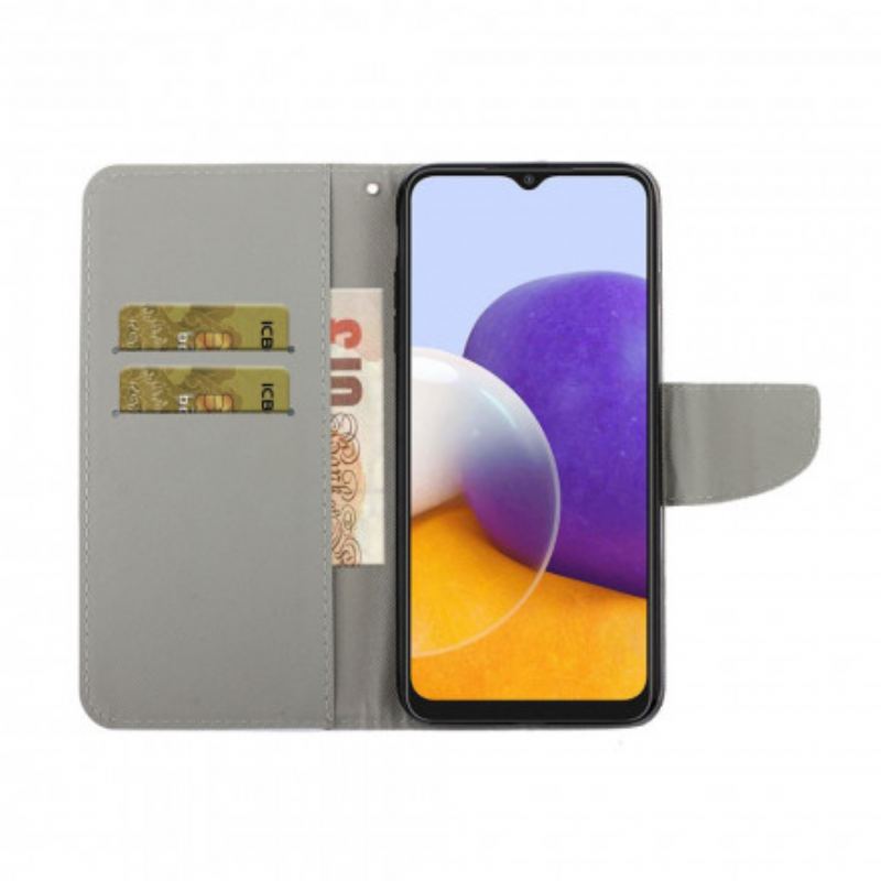 Housse Samsung Galaxy A22 5G Variations Papillons à Lanière