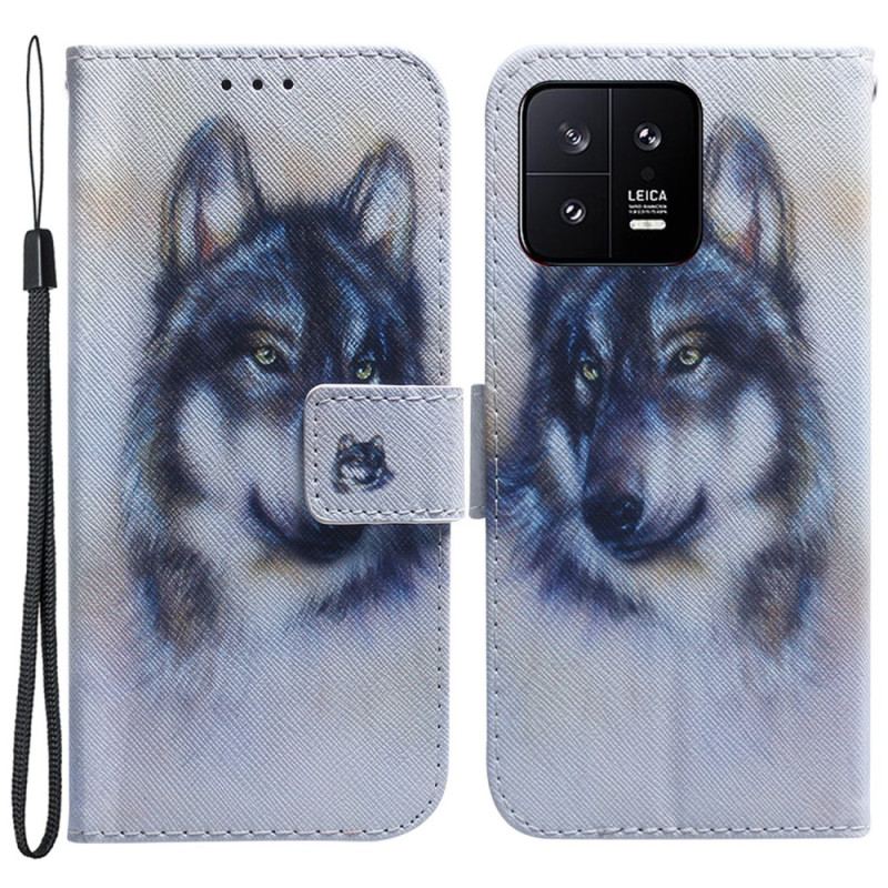 Housse Xiaomi 13 Loup Aquarelle à Lanière