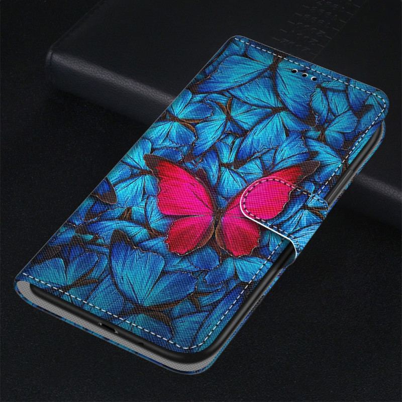 Housse Xiaomi 13 Papillon Rouge Sur Fond Bleu