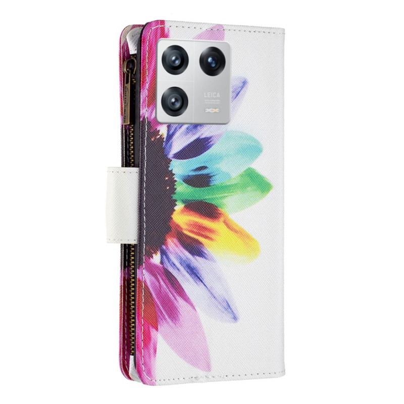 Housse Xiaomi 13 Poche Zippée Fleur