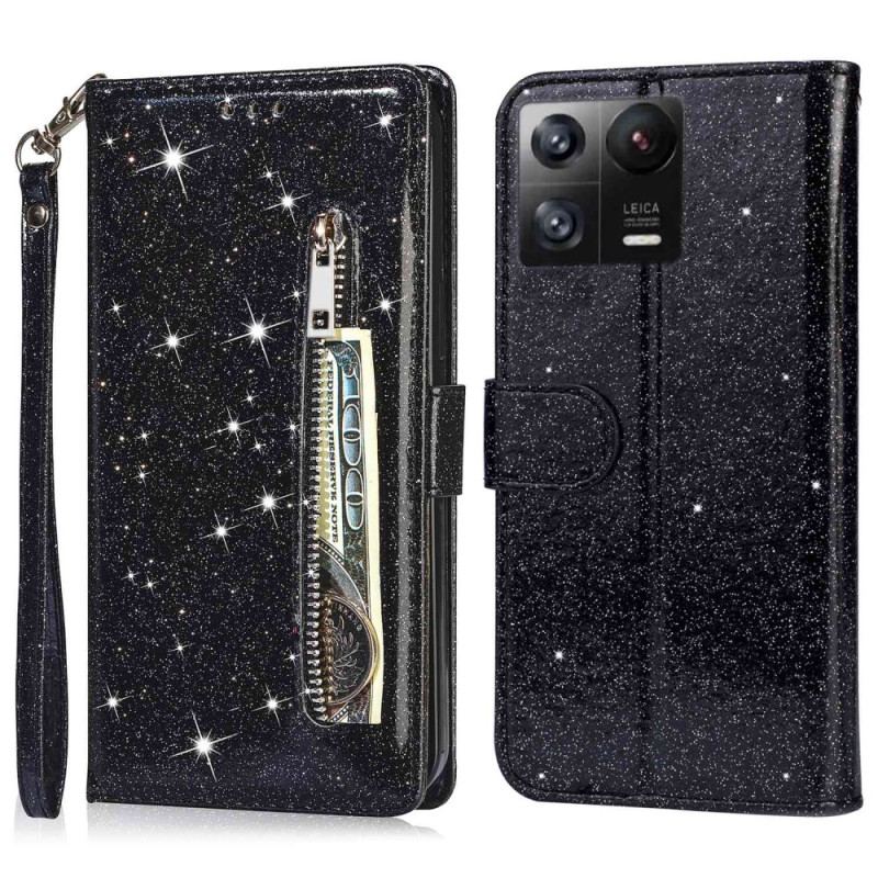 Housse Xiaomi 13 Style Portefeuille à Paillettes