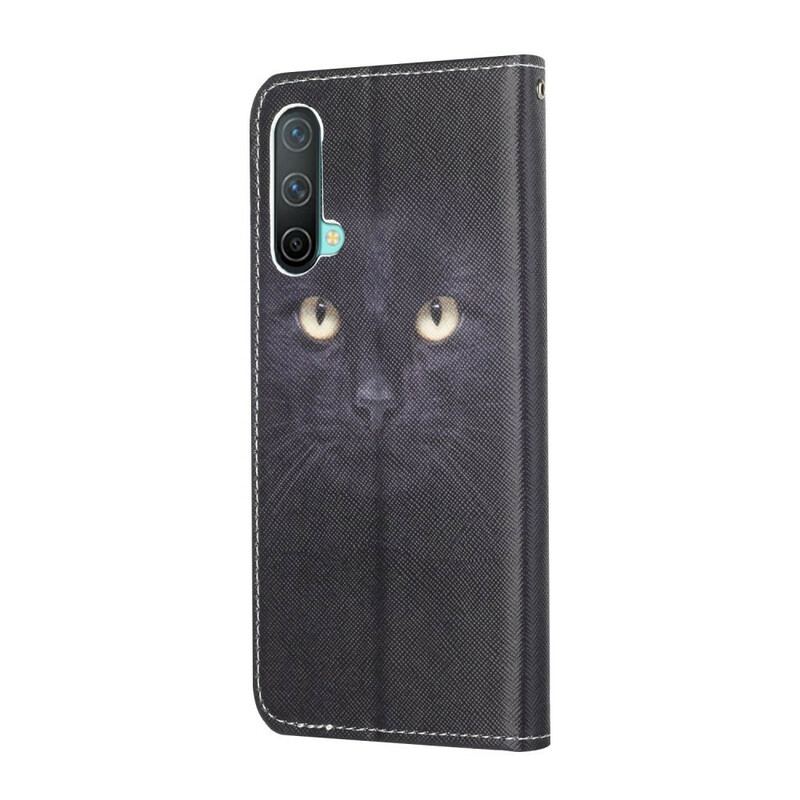 Housse OnePlus Nord CE 5G Yeux de Chat Noir à Lanière