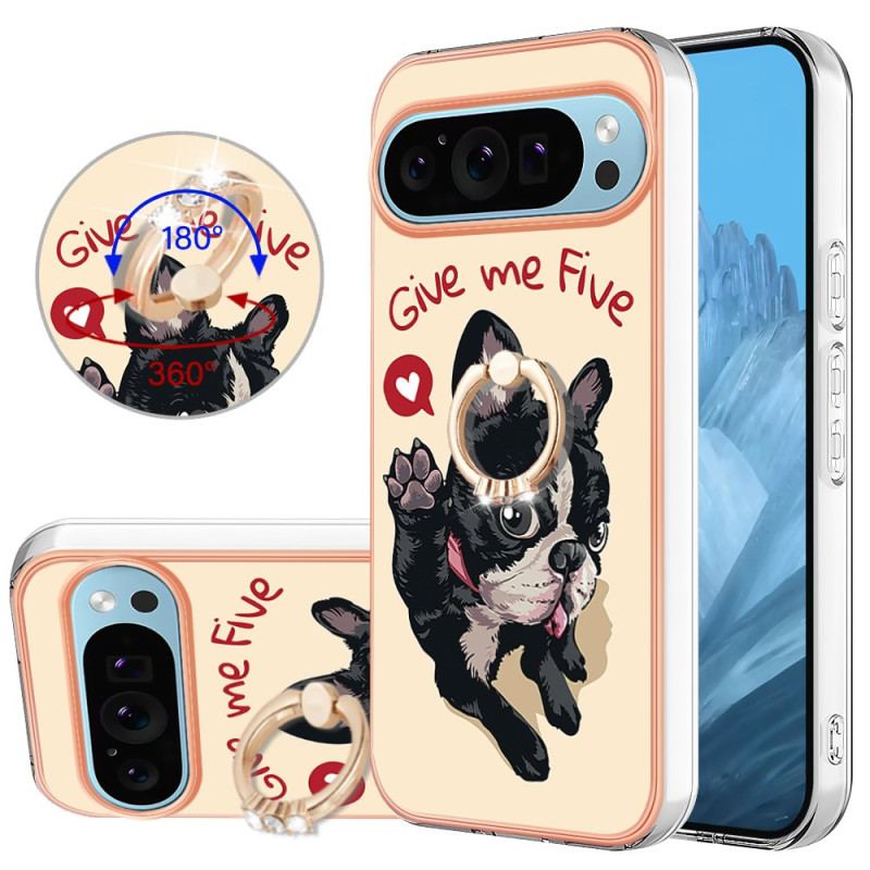 Coque Google Pixel 9 Pro XL Anneau-Support Chien Give Me Five