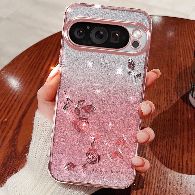 Coque Google Pixel 9 Pro XL Fleurs et Strass KADEM