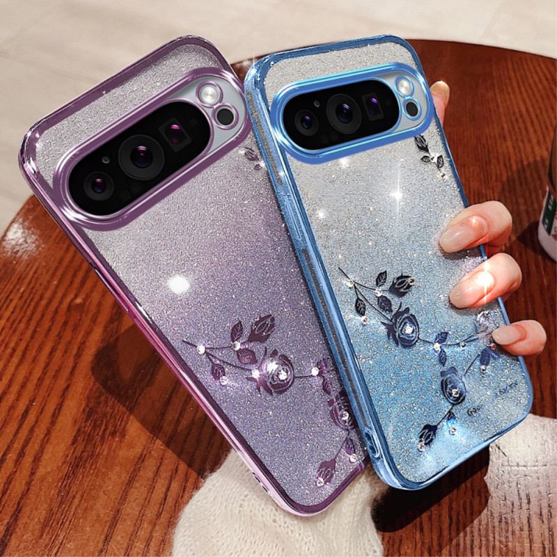 Coque Google Pixel 9 Pro XL Fleurs et Strass KADEM