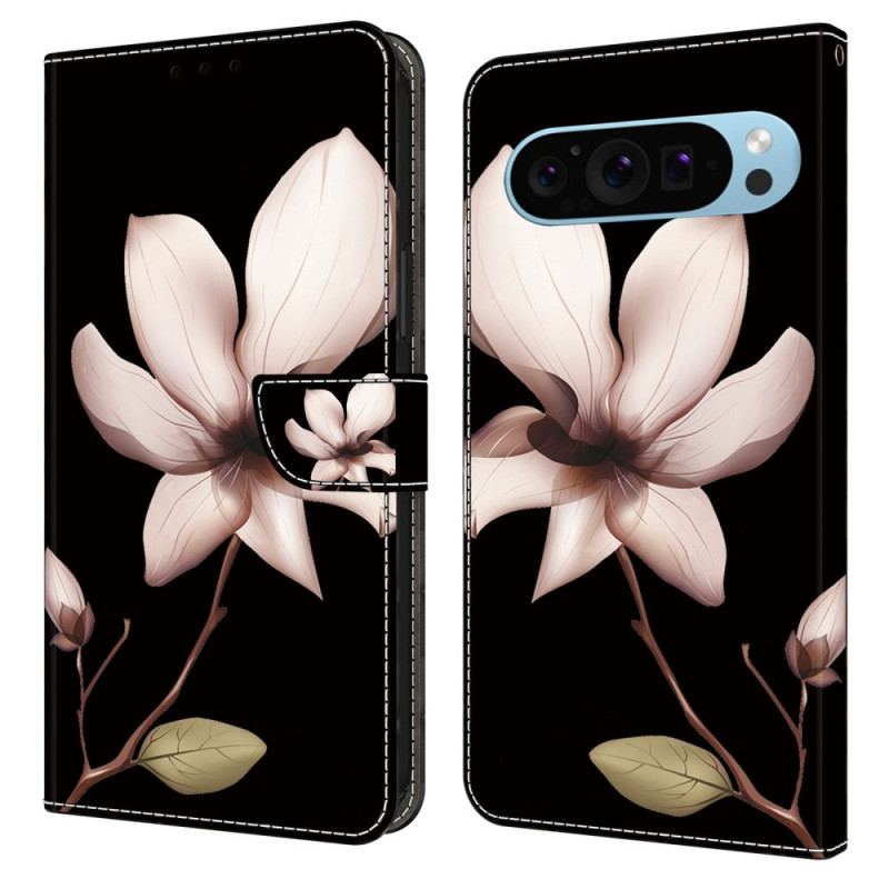 Housse Google Pixel 9 Pro XL Fleur Rose sur Fond Noir