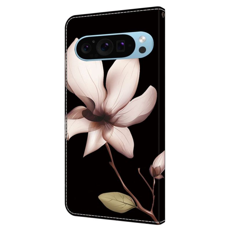 Housse Google Pixel 9 Pro XL Fleur Rose sur Fond Noir