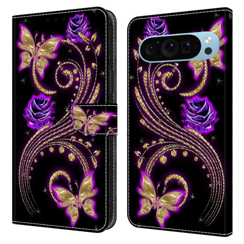 Housse Google Pixel 9 Pro XL Fleurs Violettes et Papillons