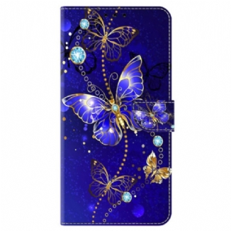 Housse Google Pixel 9 Pro XL Papillon Diamant sur Fond Bleu