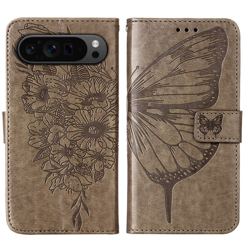 Housse Google Pixel 9 Pro XL Papillon Graphique à Lanière