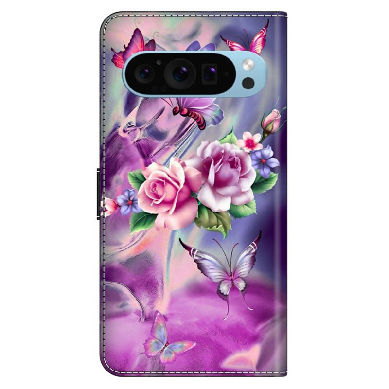 Housse Google Pixel 9 Pro XL Papillons et Fleurs Violets