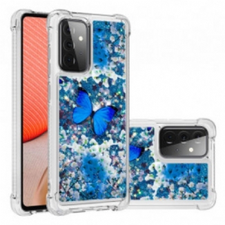 Coque Samsung Galaxy A72 4G / A72 5G Papillons Bleus Paillettes