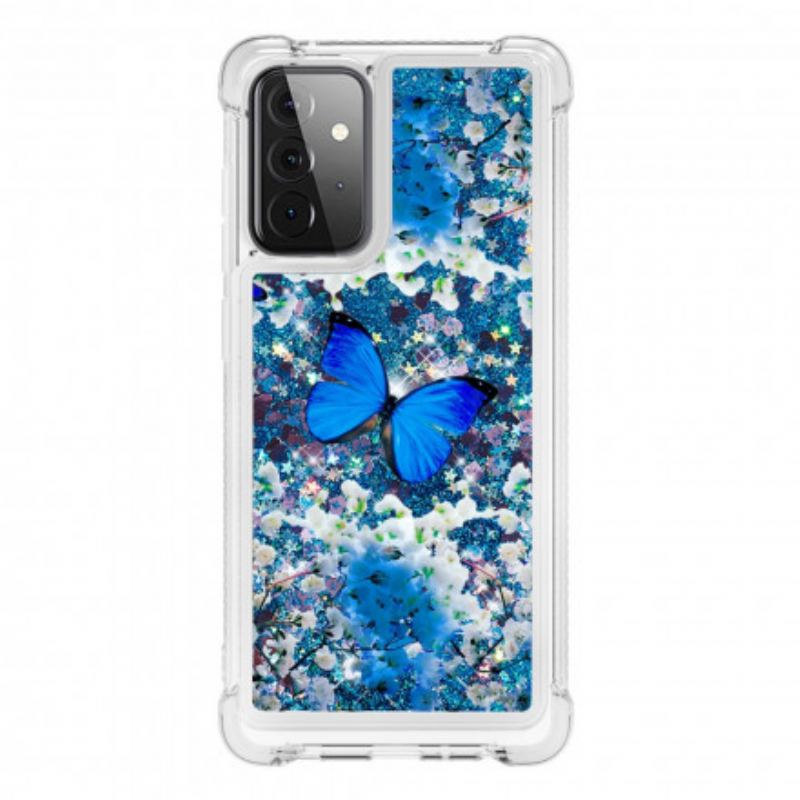 Coque Samsung Galaxy A72 4G / A72 5G Papillons Bleus Paillettes