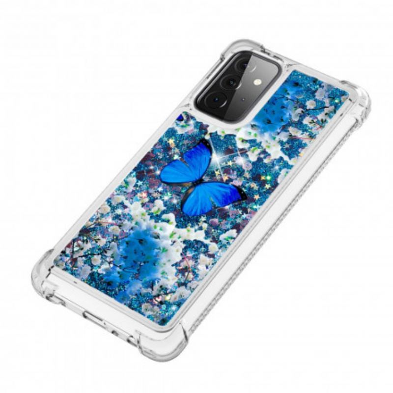 Coque Samsung Galaxy A72 4G / A72 5G Papillons Bleus Paillettes