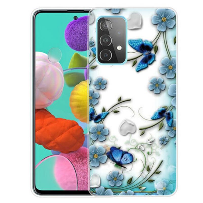 Coque Samsung Galaxy A72 4G / A72 5G Papillons et Fleurs Rétros