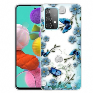 Coque Samsung Galaxy A72 4G / A72 5G Papillons et Fleurs Rétros