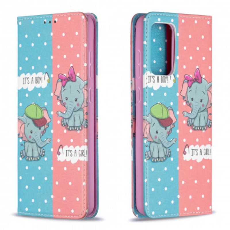 Flip Cover Samsung Galaxy A72 4G / A72 5G Bébés Éléphants