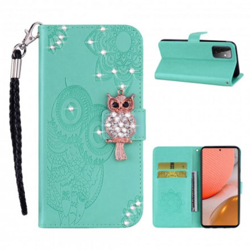 Housse Samsung Galaxy A72 4G / A72 5G Hibou Mandala et Breloque