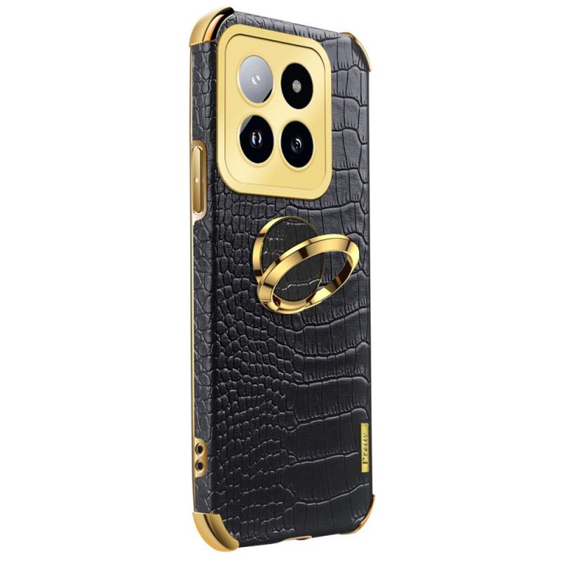 Coque Xiaomi 14 Pro Effet Crocodile avec Anneau-Support