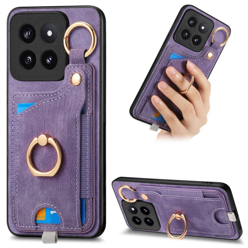 Coque Xiaomi 14 Pro Rétro Porte-Cartes et Anneau